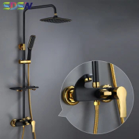 Black Gold Shower Set SDSN New Arrival White Gold Bath Shower System Quality Brass Shower Faucets Square ABS Shower Head Sprayer