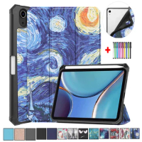 New Tablet Funda For Apple IPad Mini 6 Case With Pencil Holder 2021 8.3 inch Painted Tri fold Shell For IPad Mini 6 Cover + Pen