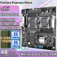 JINGSHA X99 Dual Motherboard Set with 2*E5 2680 V4 and 8*32GB=256GB DDR4 ECC REG 2133mhz RAM Support Intel LGA 2011-3 V3 /V4 CPU