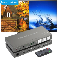 Navceker HDMI 4x2 Multi-viewer switcher 4K Seamless Quad Screen Multi Viewer Splitter 4 in 2 out HDMI Switch Adapter IR for PC