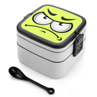 Angry Mood Face Art Double Layer Bento Box Portable Container PP Material Bento Box Angry Mood Angry Mood for Angry Mood Off Ang