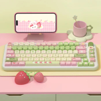 ECHOME Cute Keycap Set Strawberry Milk Rabbit MDA /cherry Anime Keyboard Caps Custom Artisan Keycaps for Mechanical Keyboard
