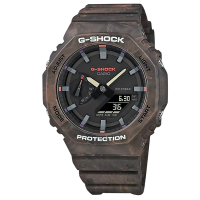 G-SHOCK CASIO 卡西歐 神秘森林系列 八角型 雙顯 防水 橡膠手錶-棕色/45mm