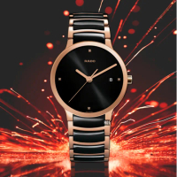【Rado 雷達表】官方授權 Centrix晶萃真鑽石英腕錶 38㎜黑陶瓷玫瑰金標款-加上鍊機6豪禮 R01(R30554712)