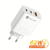 40W USB Type C PD Charger Fast Charge 3 Port QC 3.0 Charging Adapter For iPhone 14 13 Samsung Xiaomi Mobile EU US Travel Plug