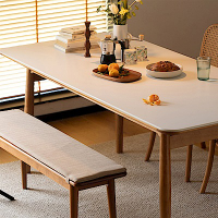 【小半家具】露台岩板餐桌 北歐白橡木實木1.2M餐桌-白色 (H014364782)