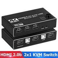 4K 60Hz KVM Switch HDMI-compatible 2 Port HDMI KVM Switch USB PC Computer KVM Switch Keyboard Mouse Switcher Box for Laptop PS4