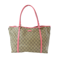 【二手名牌BRAND OFF】GUCCI 古馳 粉色 烏木色 PVC塗層帆布 托特包 197953