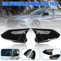 For Hyundai Elantra 2021 2022 Car Rearview Side Mirror Cover Wing Cap Exterior Sticker Door Rear View Case Trim Glossy Black
