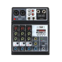 Audio Mixer Reverb Delay Effect 4 Channel Portable Professional DJ Mixer Sound Mixer for Home Performance Studio Phone Recording