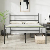 Metal King Size Bed Frame With Headboard and Footboard 14 Inch Platform Bed Frame With Storage Strong Metal Slats Support Queen