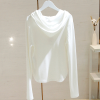Solid Color White Hooded Long Sleeve Sweater Women 2023 Spring and Autumn Slim Fit Slimming Inner Bottoming Shirt T Shirt Top ins Cotton Thread Flash Sale nd Clearance Women's Fashion Clothing High Quality