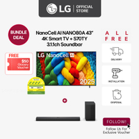 [ใหม่] LG 43NANO80A ทีวีสมาร์ท 43" NanoCell AI 4K + LG S70TY 3.1.1ch Dolby Atmos Soundbar [ข้อเสนอพิ