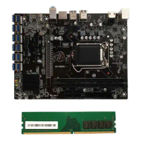 B250C BTC Mining Motherboard+DDR4 8G 2666MHZ RAM 12XPCIE to USB3.0 GPU Slot LGA1151 Computer Motherboard for BTC Miner