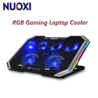 NUOXI Gaming Laptop Cooler Six Fan LED Digital Screen Touch Adjustment Laptop Cooling Pad 2 USB Port RGB Lighting Notebook Stand