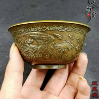 古玩古董雜項 黃銅乾隆御制款雙鳳小碗 居家裝飾擺件老銅器收藏