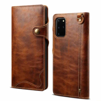 Real Leather Case for Samsung Galaxy Note 20 Wallet Cover Note20 Protector with Hand strap