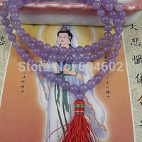 8mm Tibetan Buddhism 108 Lavender Chalcedony Beads Mala Necklace