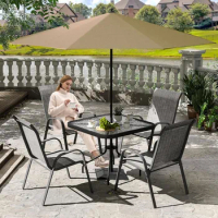 Outdoor Dining Set of 5, Patio Table and Chairs Set, Textured Glass Tabletop, 4 Stackable Patio Chairs, Garden Furniture Set