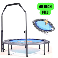 48 Inch Mini Foldable Rebounder Fitness Trampoline with Adjustable Handrail