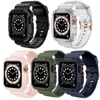 TPU case+strap For Apple Watch Band 45mm 44mm 49mm 41mm 40mm 38mm 42mm bracelet watchband cover Iwatch Series 9 8 3 6 SE 7 ultra