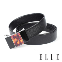 【ELLE HOMME】品牌自動扣皮帶-黑-經典火焰壓紋