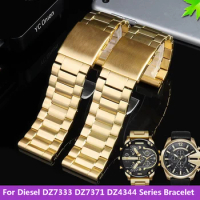 Watch Strap For Diesel DZ7333 DZ7371 DZ4344 Watch Men Black Gold Solid Precision Steel Metal Watch Band Bracelet 24mm 26mm 28mm