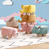 Small Small Stool Household Children's Stool Cartoon Elephant Stool Influencer Solid Wood Fabric Low