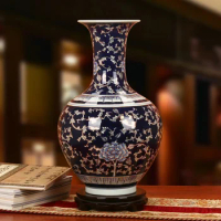 Blue and white porcelain vase jingdezhen ceramics vase hand painted peony Chinese style household blue chinese vases large