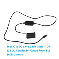 Type C to DC 3.0*1.1mm Cable + LP-E12 Dummy Battery DR-E15 DC Coupler ACK-E15 for Rebel SL1 100D Digital Camera