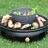 Cast iron charcoal barbecue grill table BBQ portable outdoor grill Korean household round charcoal heating stove 124D