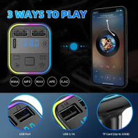 Dual USB Car FM Transmitter Bluetooth 5.0 PD Type-C Fast Ambient Handsfree MP3 3.1A Light Modulator Colorful Charger Player S5L2