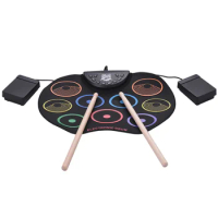 9 Drum Pads Electronic Drum Set with Drum Sticks/Pedals Roll-Up Drum Practice Pad Drum Kit Great Holiday/Birthday Gift for Kids