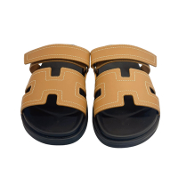 HERMES 經典限量款外縫 H LOGO 二舅拖鞋(金棕色)
