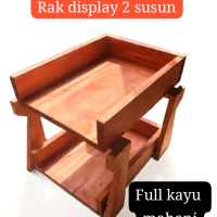 Rak Display Nampan 2 Susun Full Kayu Mahoni Uk 40x30cm untuk Etalase Meja Jualan Donat Roti Kue Moch