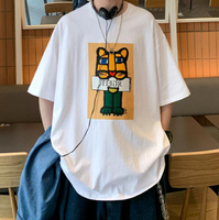 FINDSENSE X 韓潮 男士 卡通老虎印花 寬鬆五分袖大尺碼 短袖T恤