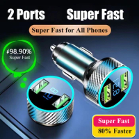 2 in 1 USB Car Charger Super Fast Charging Adapter in Car with Voltage Monitor for iPhone Samsung OPPO Huawei VIVO Oneplus