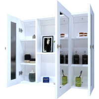 Bathroom Cabinet, Bathroom Mirror Cabinet, Wall Mounted Medicine Cabinet, 3 Doors, Waterproof PVC White, Bathroom Cabinet