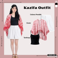 Setelan Pantai 3IN1 Wanita Kaziifa Set { Celana Pendek - Outer - Tanktop} Outfit Simple Look Kekinia