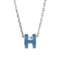 Hermes 愛馬仕Mini Pop H 經典H立體橢圓簍空項鍊(79藍/銀)