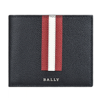 BALLY TVEYE 金屬LOGO條紋設計牛皮10卡對折短夾(黑x紅白紅條紋)