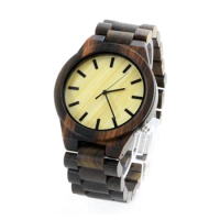 Dropshipping High Quality Engraved Handmade Mix Hybrid Bamboo Dial Dark All Black Ebony Wood Watch for Mens