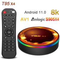 20pcs T95 X4 Android 11 Smart TV Box Amlogic S905X4 4GB RAM 32G 64GB ROM AV1 2.4G 5G Dual WiFi 100M 8K HD YouTube Set Top Box