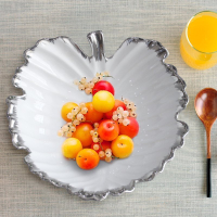 創意葉子果盤環保家用甜品碗沙拉碗陶瓷現代簡約餐桌茶幾水果盤