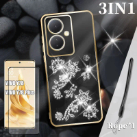 เคสโทรศัพท์, สำหรับ VIVO Y78 และ Y78 Plus, ตกแต่งเพชรแฟชั่น, พร้อมฟิล์มเซรามิกและเชือกโทรศัพท์