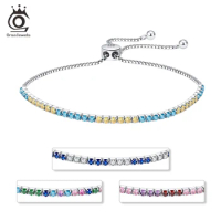 ORSA JEWELS Real 925 Sterling Silver Adjustable 2mm Tennis Bracelet for Women Multi-Color Zirconia Chain Bracelet Jewelry SB150
