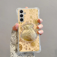 Sarung telefon serasi untuk Samsung Galaxy A56 5G berwarna emas dengan corak “Fu” dan beg wang bertu