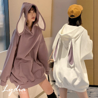 【Lydia】現貨 休閒百搭兔子耳朵造型連帽上衣(白/紫 F)