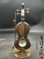 古玩古董收藏 純銅小提琴鐘表座鐘老式機械鐘表西洋歐式鐘擺件