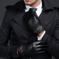 真皮手套保暖手套-羊皮內裡加絨黑色男手套73wm23【獨家進口】【米蘭精品】